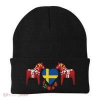 Sweden Flag Heart Swedish Dala Horses Beanie thumb 0