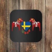 Sweden Flag Heart Swedish Dala Horses Coaster thumb 0