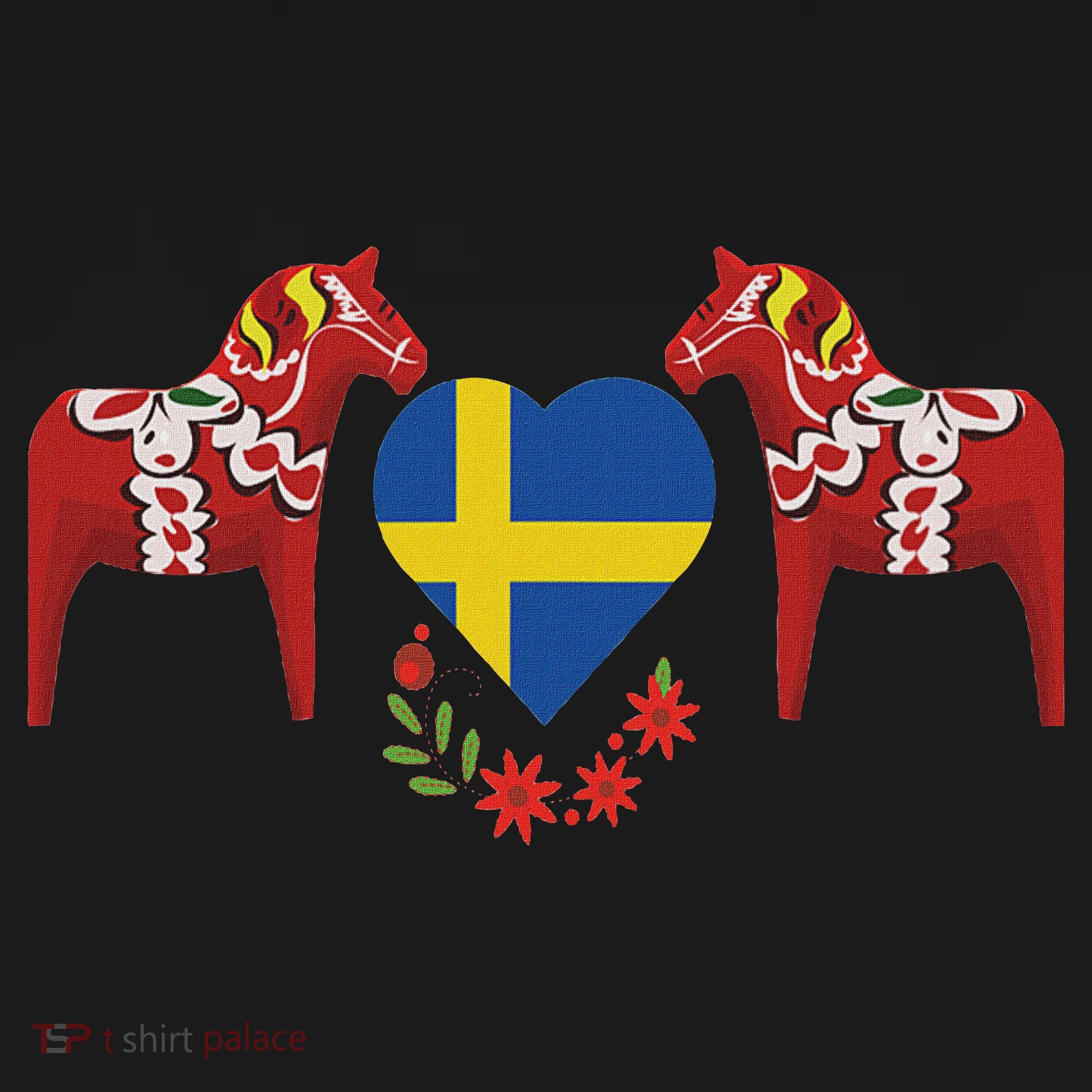Sweden Flag Heart Swedish Dala Horses Women's Hoodie