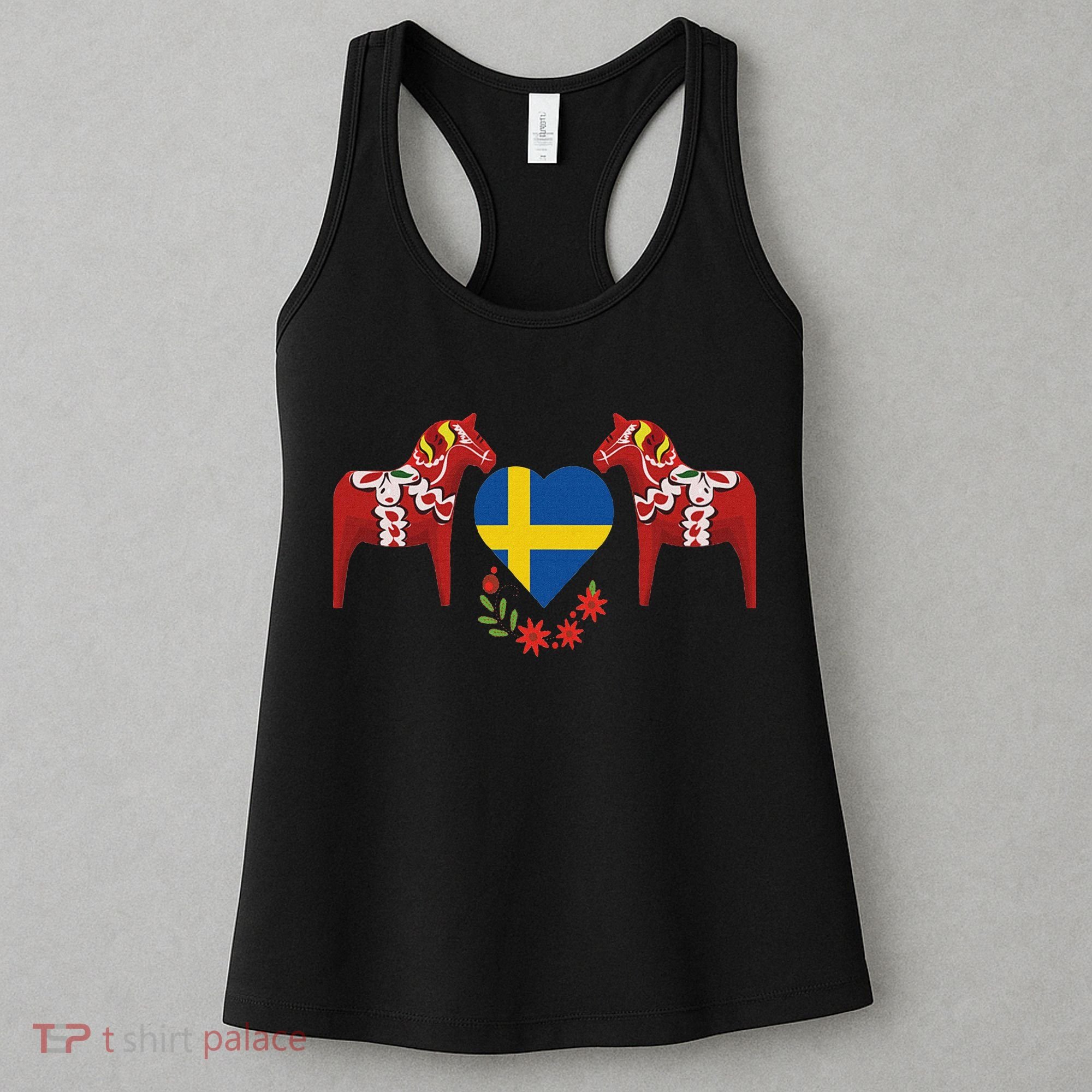Sweden Flag Heart Swedish Dala Horses Women's Tank Top