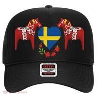 Sweden Flag Heart Swedish Dala Horses Hat thumb 0