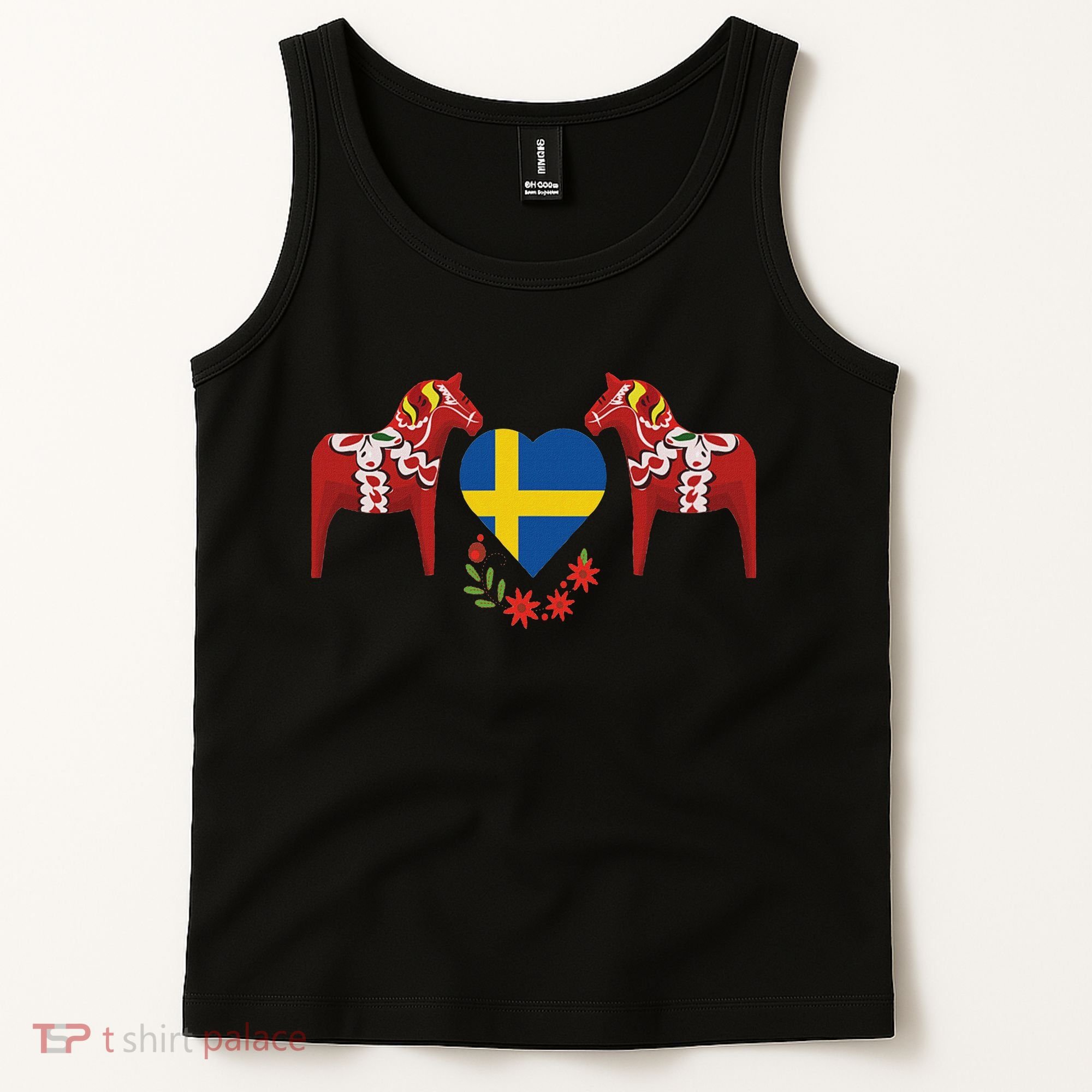 Sweden Flag Heart Swedish Dala Horses Tank Top