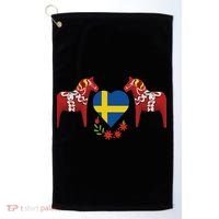 Sweden Flag Heart Swedish Dala Horses Golf Towel thumb 0
