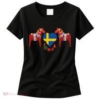 Sweden Flag Heart Swedish Dala Horses Women's T-Shirt thumb 0