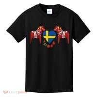Sweden Flag Heart Swedish Dala Horses Kids T-Shirt thumb 0