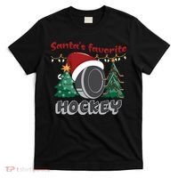 Santa's Favorite Hockey Player Christmas Pajama Gifts T-Shirt thumb 0