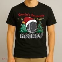 Santa's Favorite Hockey Player Christmas Pajama Gifts T-Shirt thumb 3