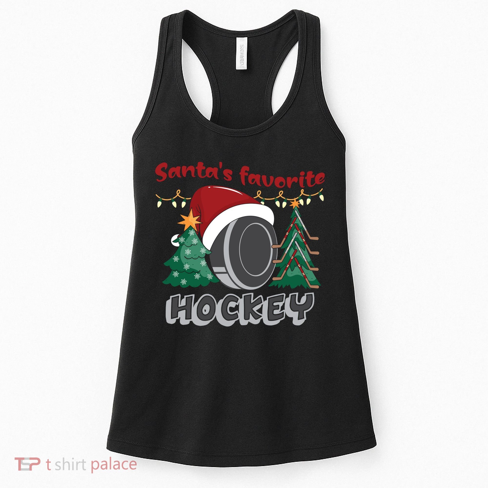 Santa's Favorite Hockey Player Christmas Pajama Gifts Women's Tank Top