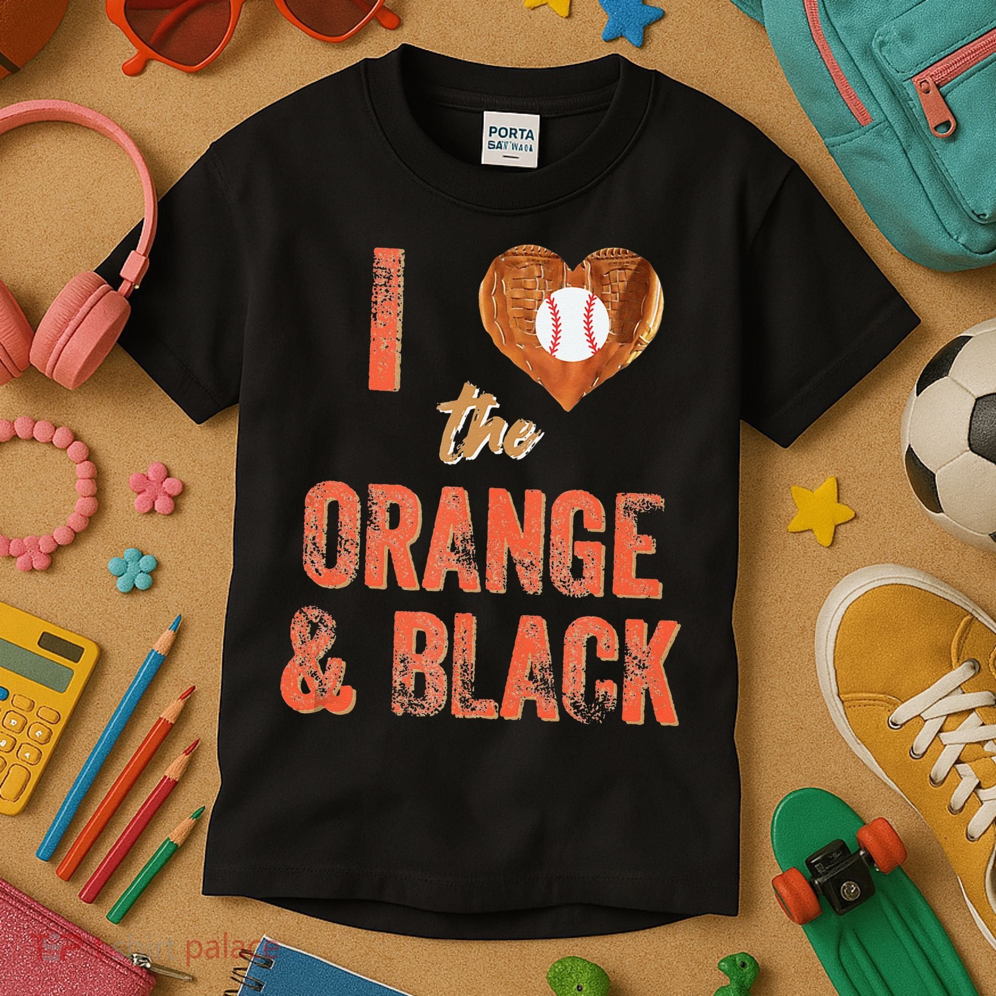 San Francisco I Love The Orange And Black Baseball Kids T-Shirt