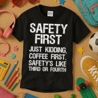 Safety First Just Kidding Coffee First Funny Sayings Kids T-Shirt thumb 3