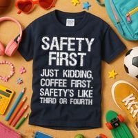 Safety First Just Kidding Coffee First Funny Sayings Kids T-Shirt thumb 3