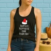 SantaS Favorite Line Dancer Funny Hat Christmas Dancing Women's Tank Top thumb 2