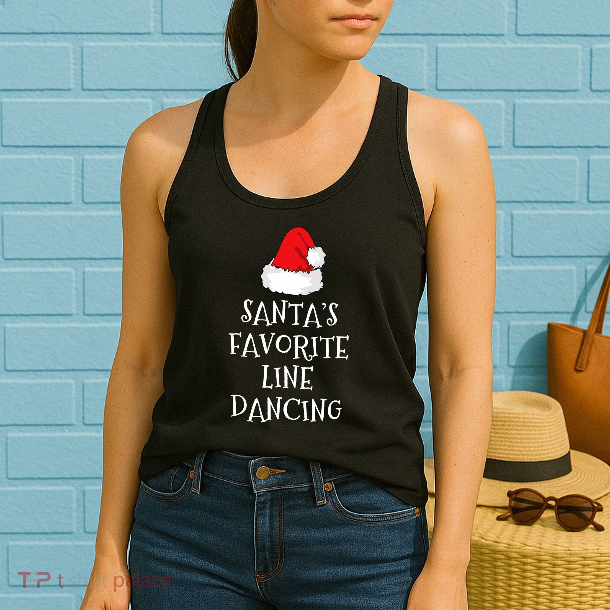 SantaS Favorite Line Dancer Funny Hat Christmas Dancing Women's Tank Top