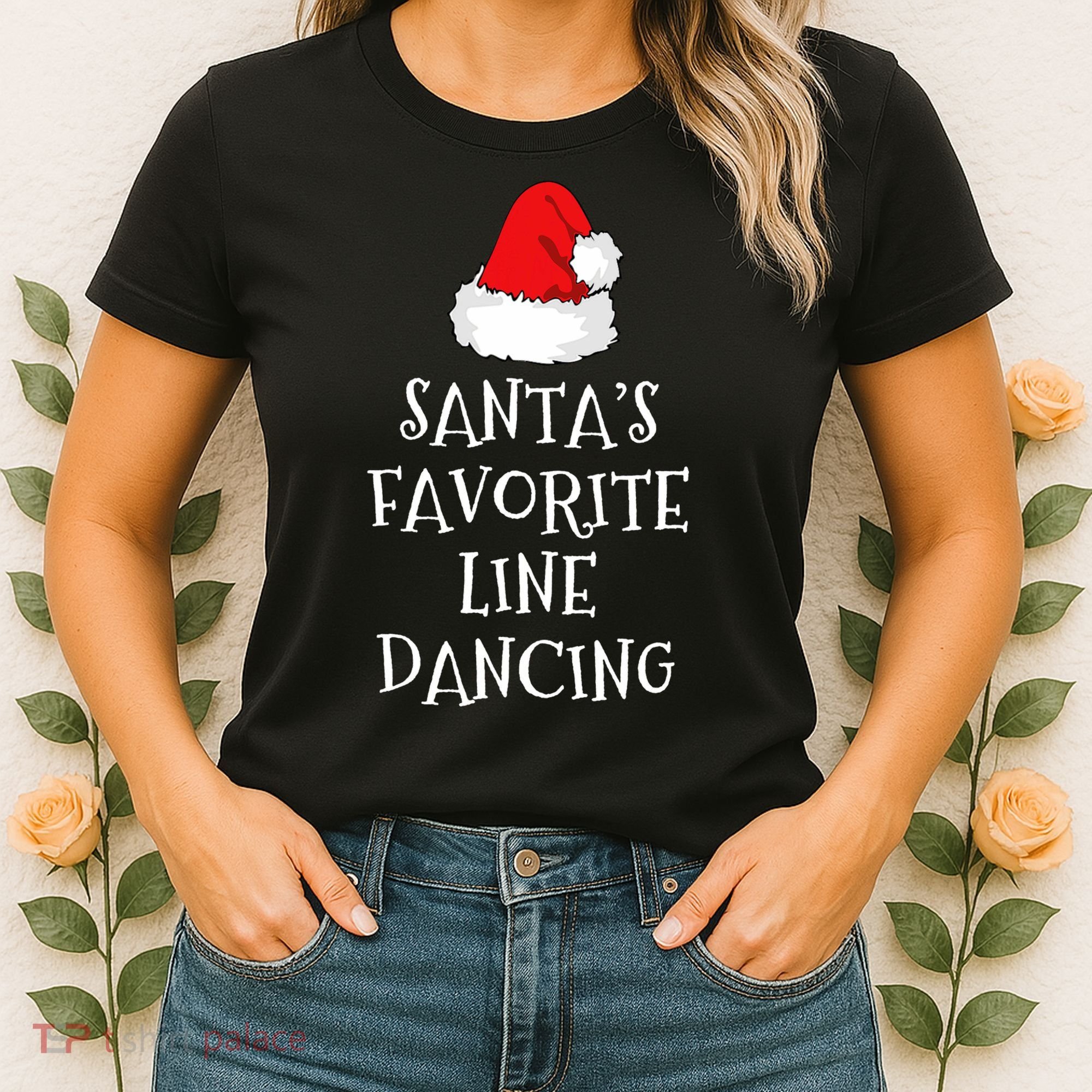 SantaS Favorite Line Dancer Funny Hat Christmas Dancing Women's T-Shirt