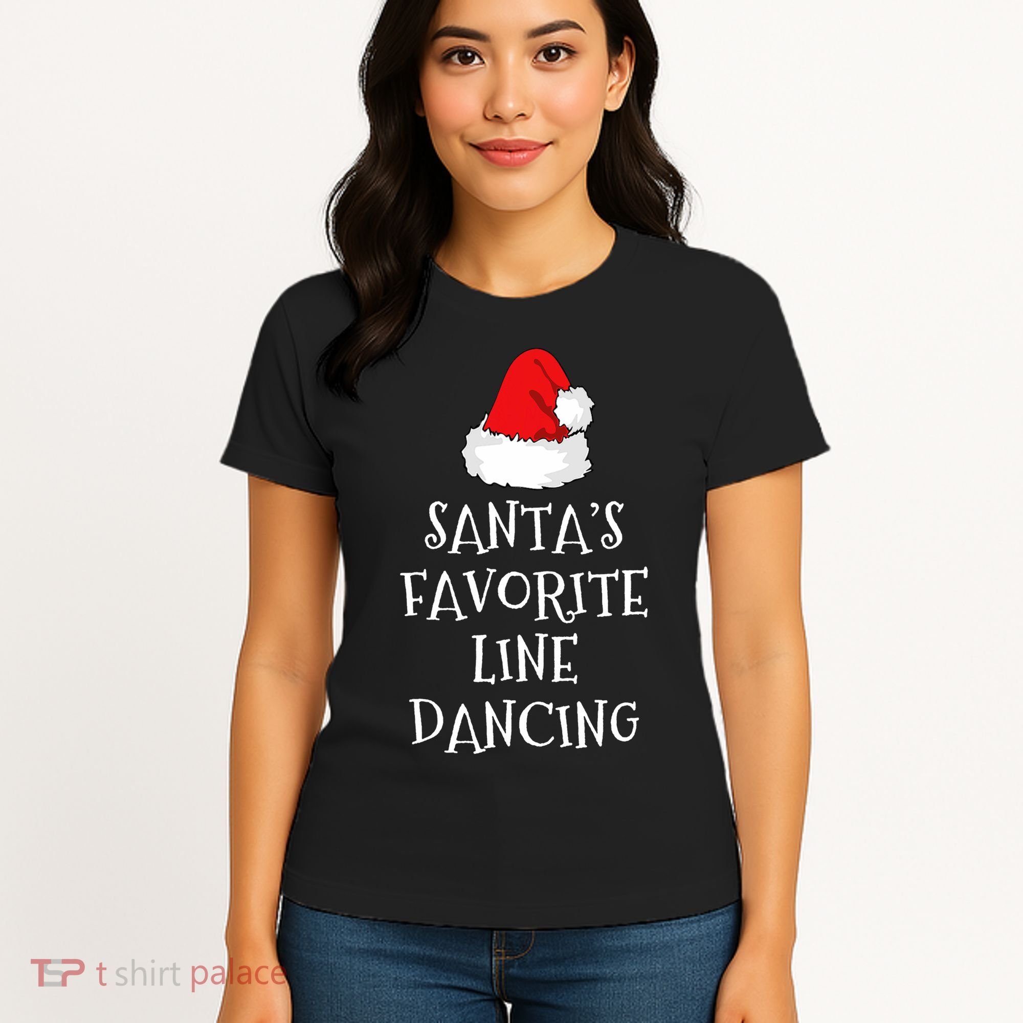 SantaS Favorite Line Dancer Funny Hat Christmas Dancing Women's T-Shirt