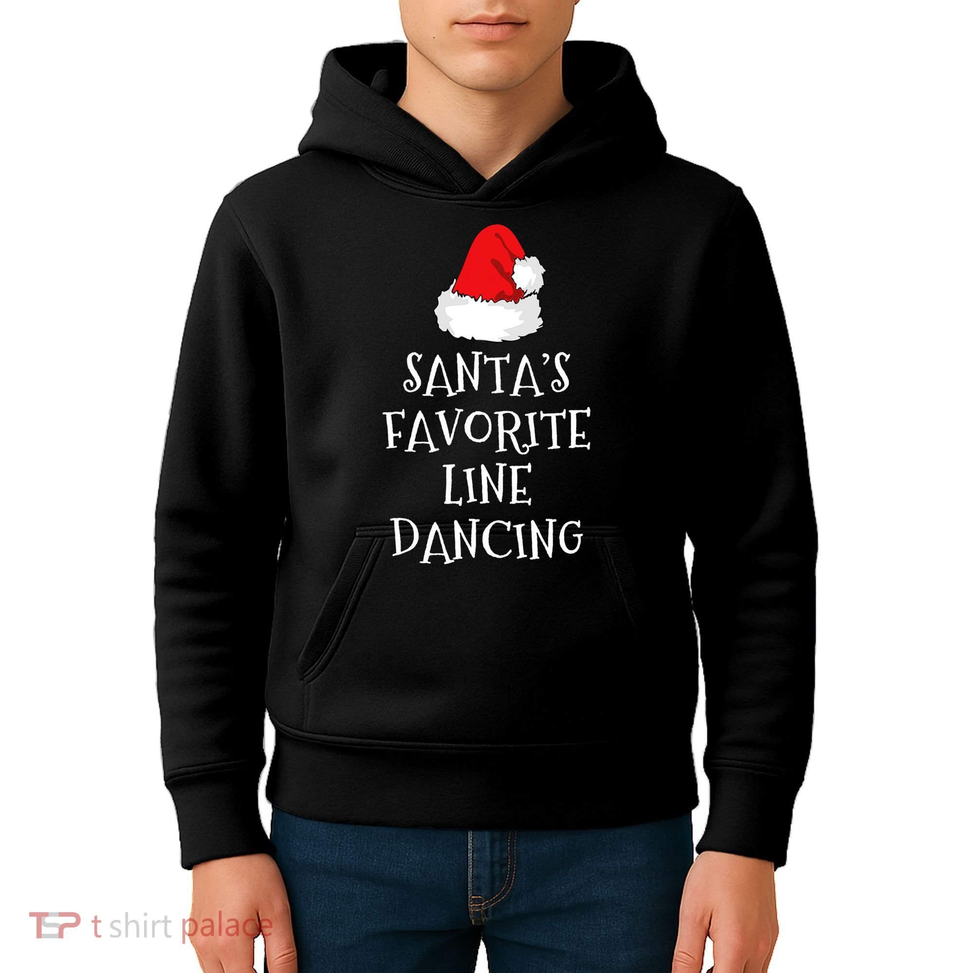 SantaS Favorite Line Dancer Funny Hat Christmas Dancing Kids Hoodie