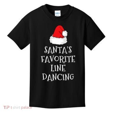 SantaS Favorite Line Dancer Funny Hat Christmas Dancing Kids T-Shirt