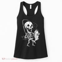 Skeleton Fishing Lazy Halloween Costume Cool Skull Fisherman Women's Tank Top thumb 0