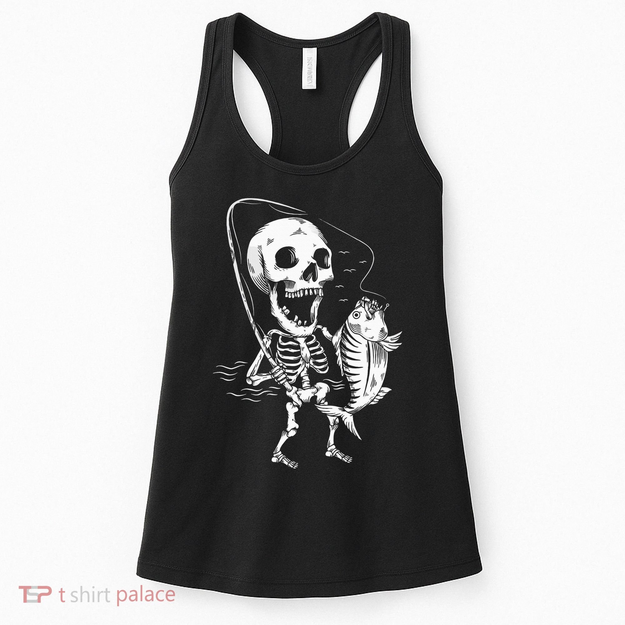 Skeleton Fishing Lazy Halloween Costume Cool Skull Fisherman Women's Tank Top
