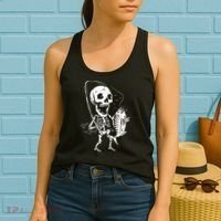 Skeleton Fishing Lazy Halloween Costume Cool Skull Fisherman Women's Tank Top thumb 2