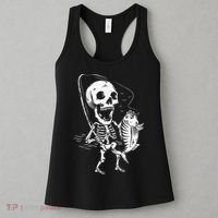 Skeleton Fishing Lazy Halloween Costume Cool Skull Fisherman Women's Tank Top thumb 3