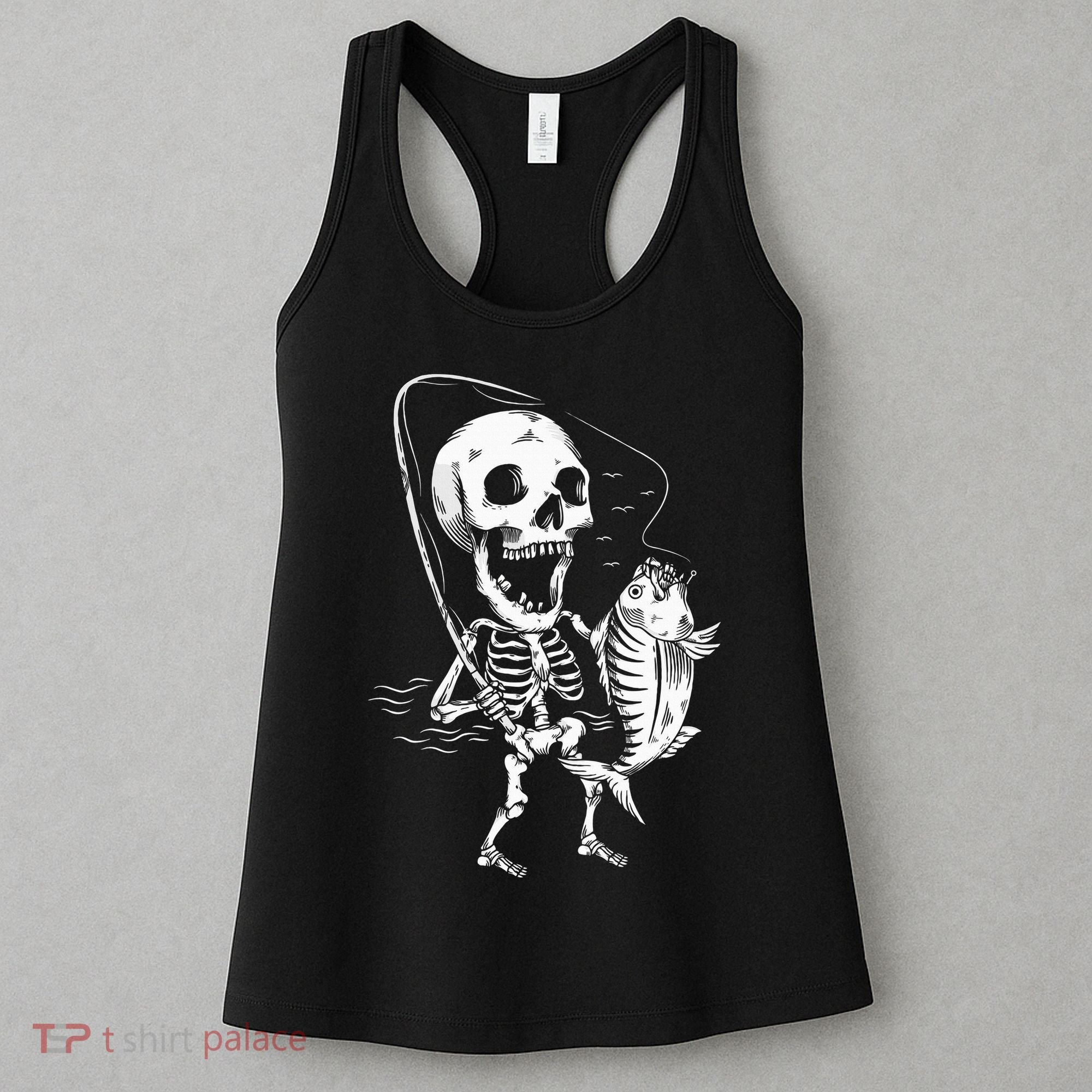 Skeleton Fishing Lazy Halloween Costume Cool Skull Fisherman Women's Tank Top