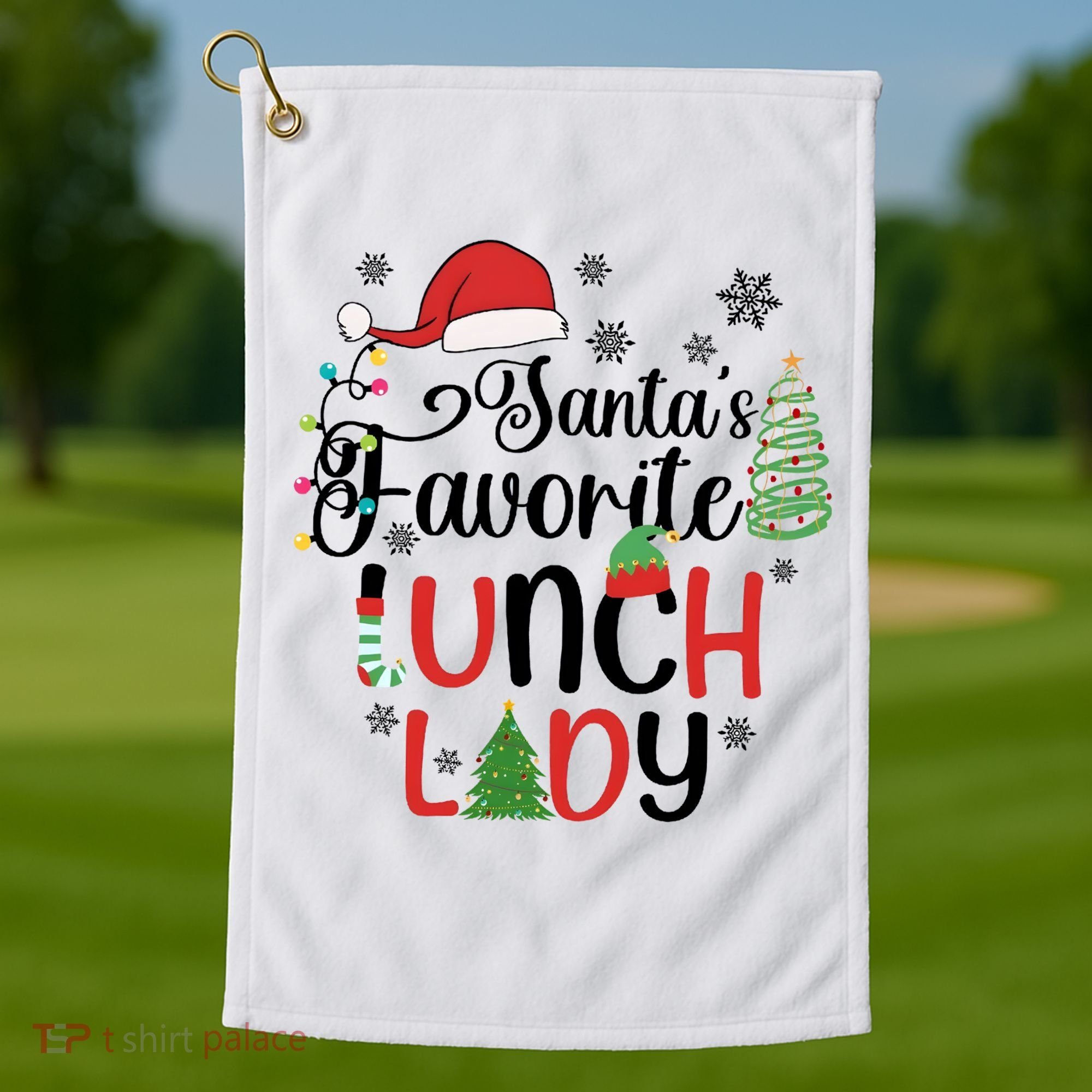 SantaS Favorite Lunch Lady Christmas Golf Towel