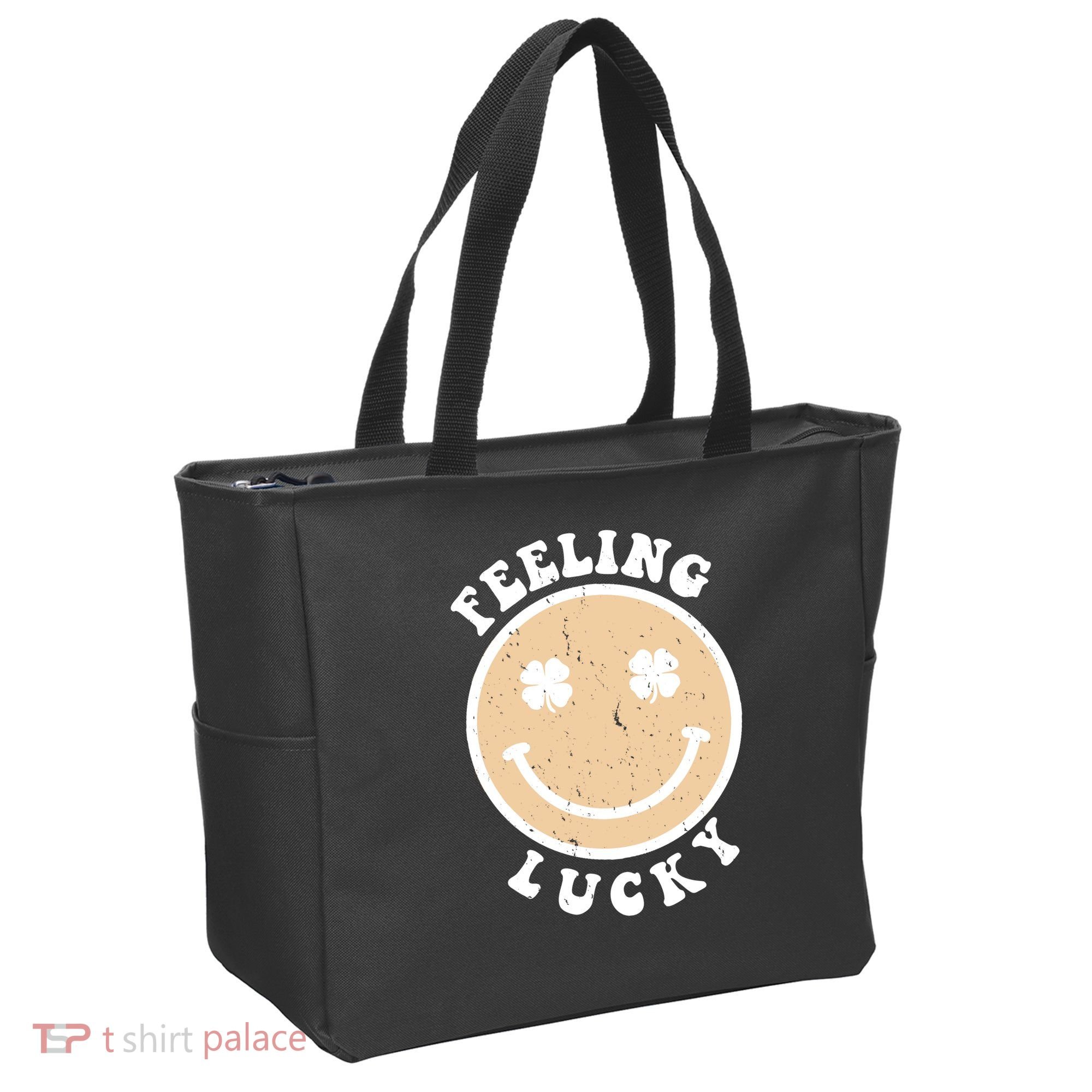 Shamrock Feeling Lucky Retro Smiley Tote Bag