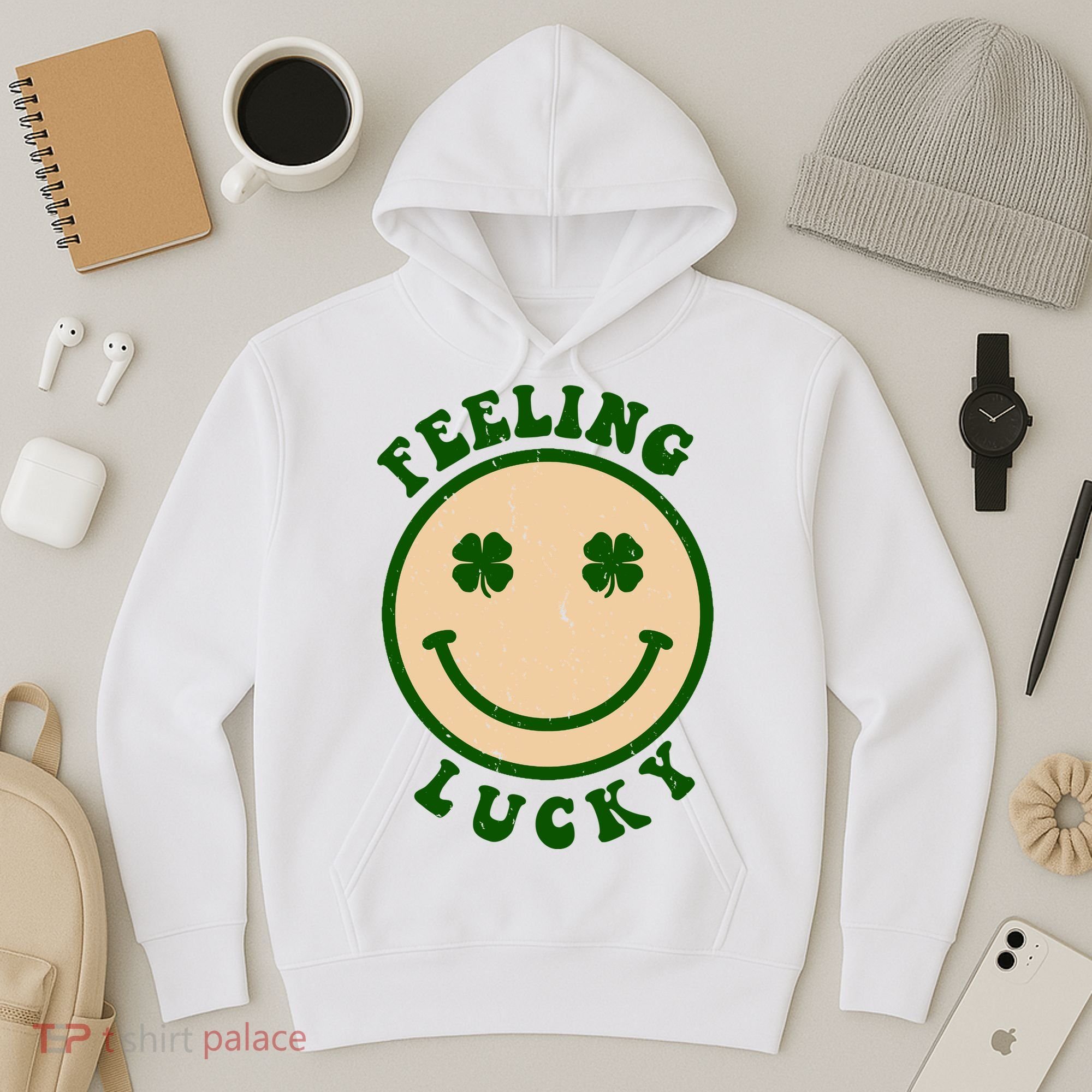Shamrock Feeling Lucky Retro Smiley Hoodie