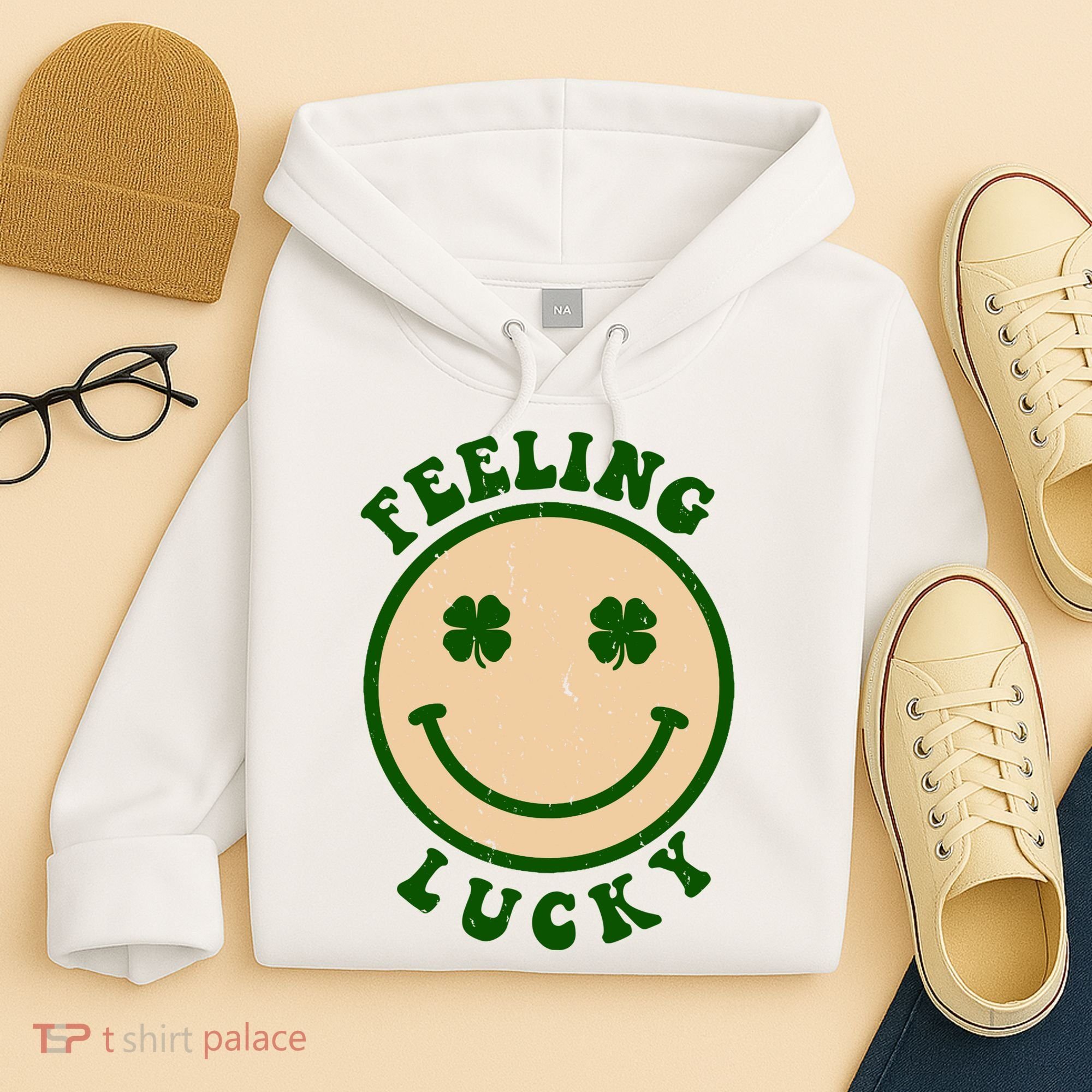 Shamrock Feeling Lucky Retro Smiley Hoodie