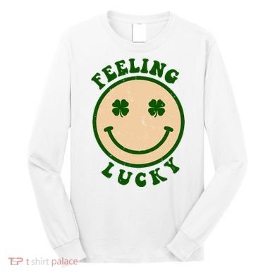 Shamrock Feeling Lucky Retro Smiley Long Sleeve Shirt