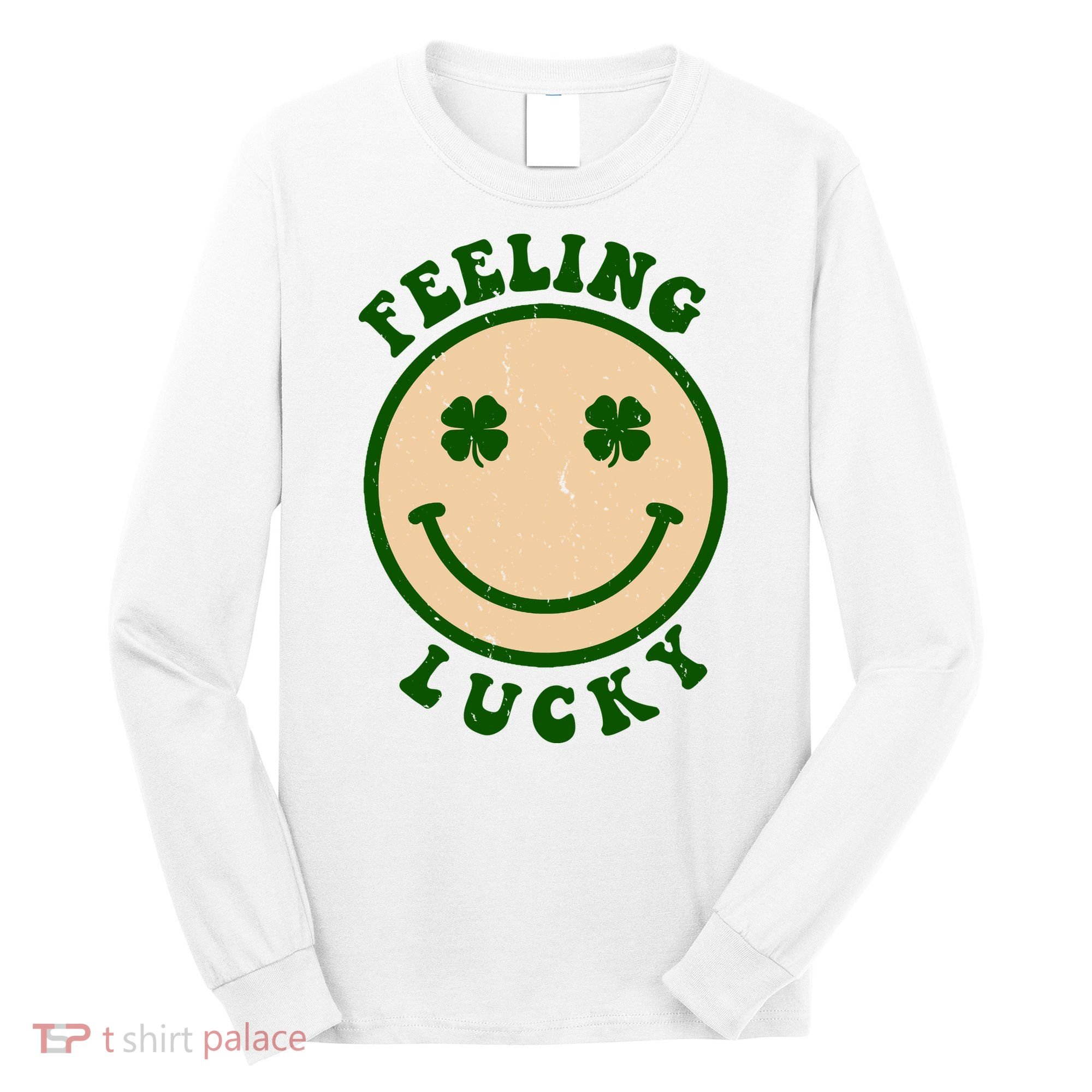 Shamrock Feeling Lucky Retro Smiley Long Sleeve Shirt