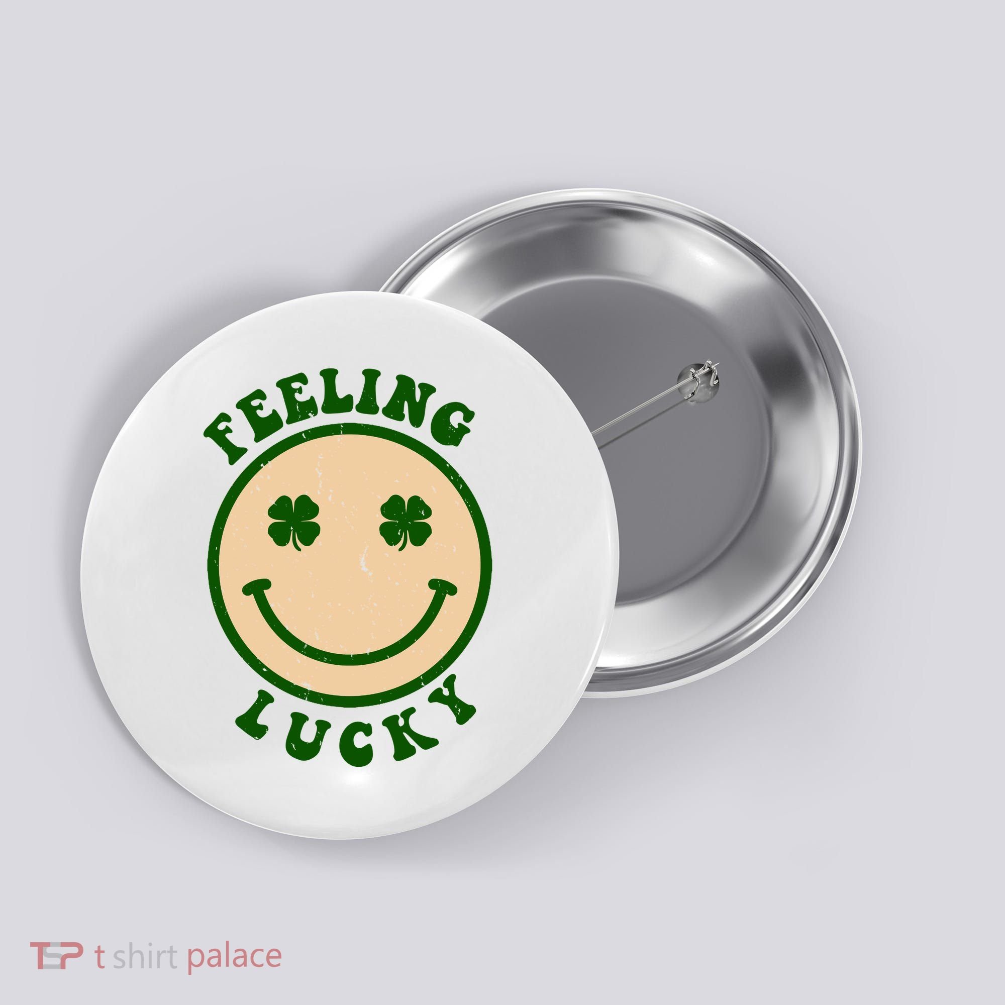 Shamrock Feeling Lucky Retro Smiley Button