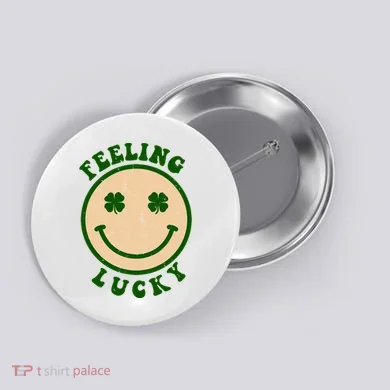 Shamrock Feeling Lucky Retro Smiley Button