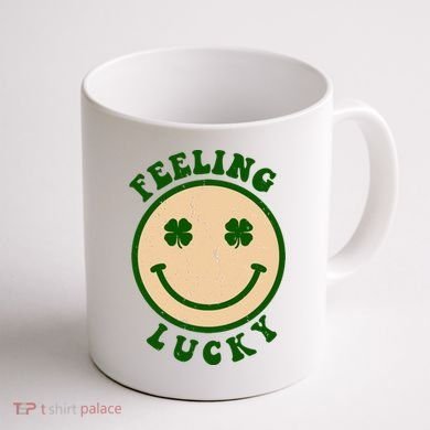 Shamrock Feeling Lucky Retro Smiley Coffee Mug back