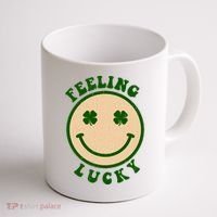Shamrock Feeling Lucky Retro Smiley Coffee Mug thumb 1