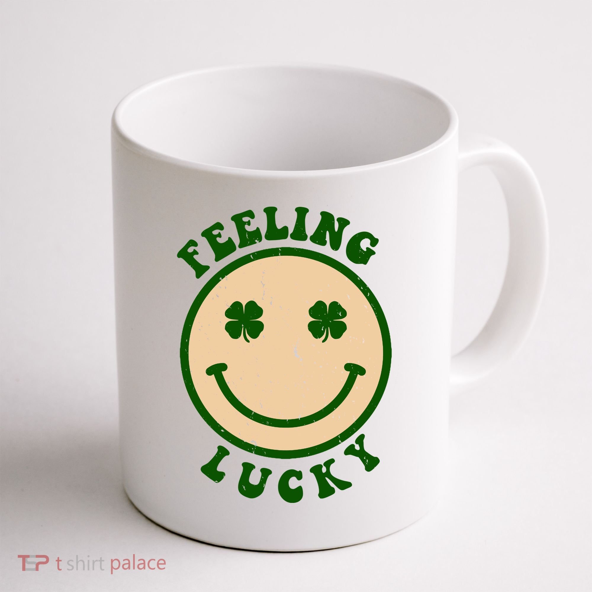 Shamrock Feeling Lucky Retro Smiley Coffee Mug