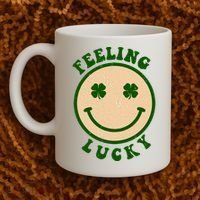 Shamrock Feeling Lucky Retro Smiley Coffee Mug thumb 2
