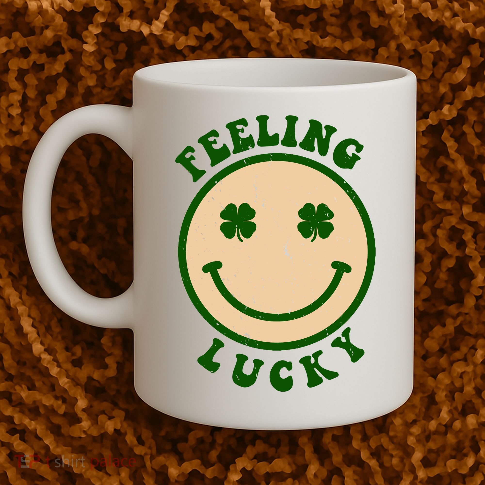 Shamrock Feeling Lucky Retro Smiley Coffee Mug