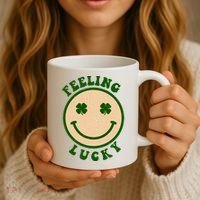 Shamrock Feeling Lucky Retro Smiley Coffee Mug thumb 3