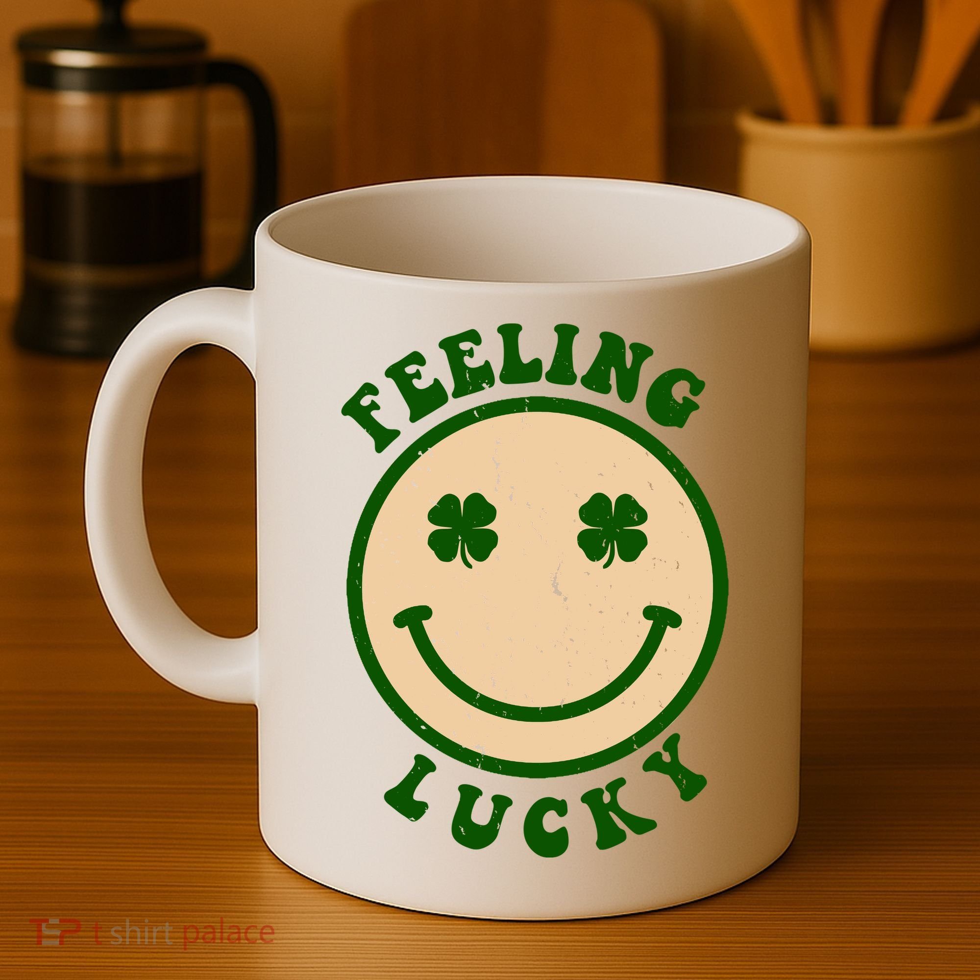 Shamrock Feeling Lucky Retro Smiley Coffee Mug