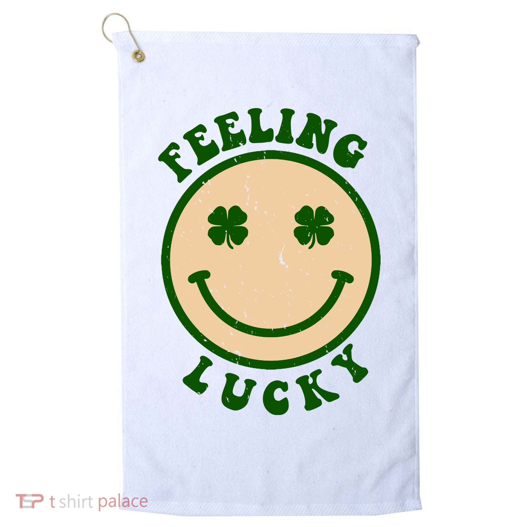 Shamrock Feeling Lucky Retro Smiley Golf Towel