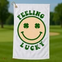 Shamrock Feeling Lucky Retro Smiley Golf Towel thumb 1