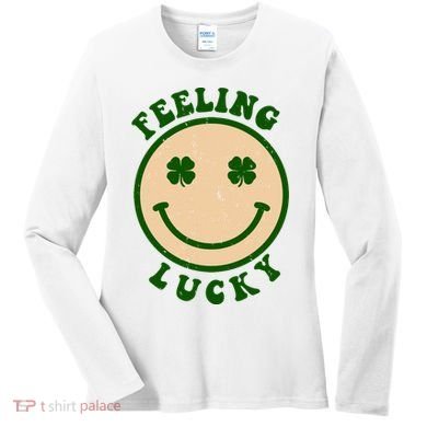 Shamrock Feeling Lucky Retro Smiley Women's Long Sleeve Shirt