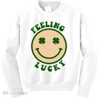 Shamrock Feeling Lucky Retro Smiley Kids Sweatshirt thumb 0