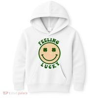 Shamrock Feeling Lucky Retro Smiley Kids Hoodie thumb 0