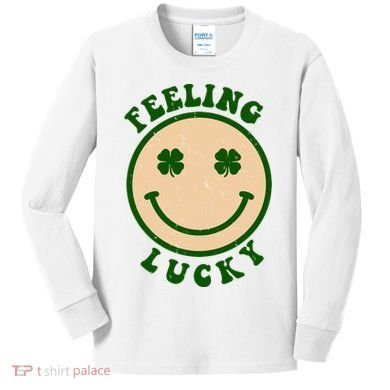 Shamrock Feeling Lucky Retro Smiley Kids Long Sleeve Shirt