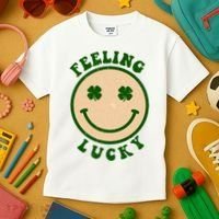 Shamrock Feeling Lucky Retro Smiley Kids T-Shirt thumb 3