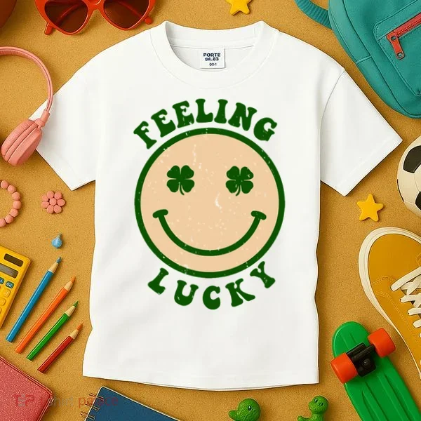 Shamrock Feeling Lucky Retro Smiley Kids T-Shirt