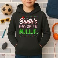 SantaS Favorite Milf Christmas Santa Hat Light Kids Hoodie thumb 2